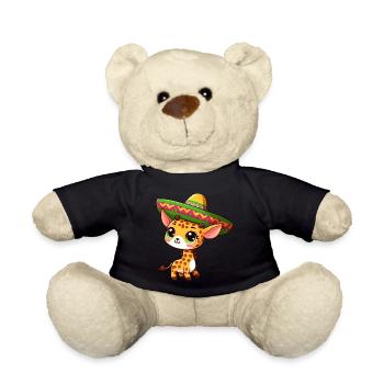 Cinco de Mayo Cute Giraffe Cartoon with Greens - Teddy Bear - black - Front