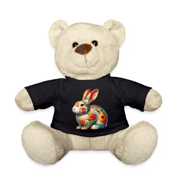 Lapin décoré de fleurs - Nounours - noir - Devant