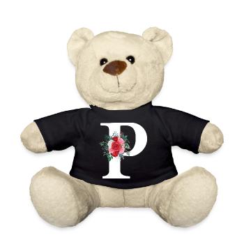 Red Floral Letter P - Teddy Bear - black - Front