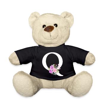 Purple Floral Letter Q - Teddy Bear - black - Front
