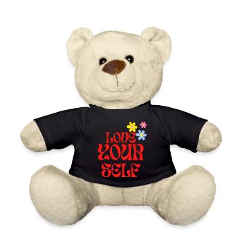 Love you self Retro Design Rot Blumen - Teddy - Schwarz - Vorne