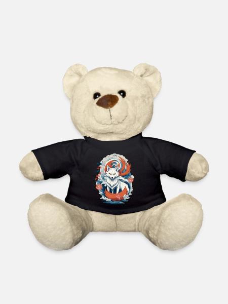 Ukiyo-E Kunst Stil Japanische Kitsune Fuchs - Teddy - Schwarz