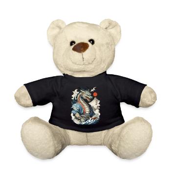 Samurai Ukiyo-E Art Japanese Dragon - Teddy Bear - black - Front