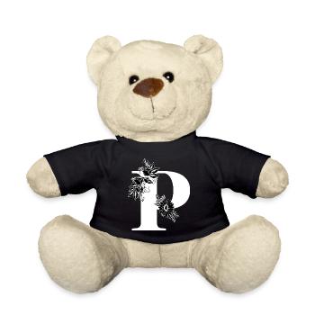 Blumen schwarz-weiß Buchstabe p - Teddy - Schwarz - Vorne