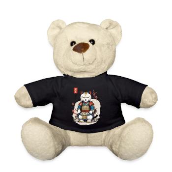 Samurai Katze im Asiatischen Ukiyo-E Stil - Teddy - Schwarz - Vorne