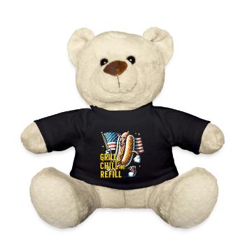 Grill Chill Refill Funny Bbq Pun Retro - Teddy Bear - black - Front