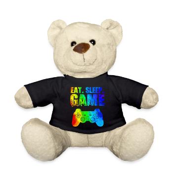 Gamer Game Play Online Computer Gaming Arcade Neon - Teddy Bear - black - Front