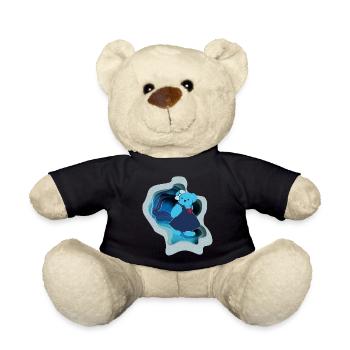 Blue bear with heart motif in paper design - Teddy Bear - black - Front