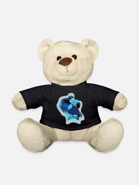 Blue bear with heart motif in paper design - Teddy Bear - black