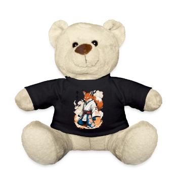 Kitsune Samurai Fuchs Vintage Ukiyo-e Stil - Teddy - Schwarz - Vorne