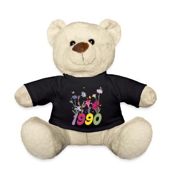 Year of birth 1990 wildflowers - Teddy Bear - black - Front