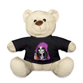 Skeleton Girl in Purple Pullover Hoodie - Teddy Bear - black - Front