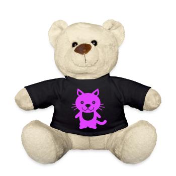 Pretty Cat Looking Happy Cheerful Smiling - Teddy Bear - black - Front
