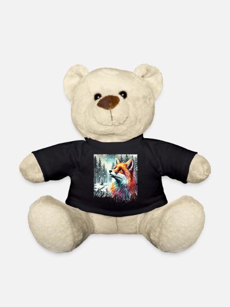 Aquarell Fuchs, Fuchs, Winter Hintergrund - Teddy - Schwarz
