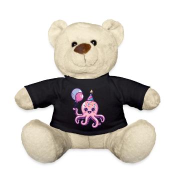 Oktopus Geburtstag Comic Niedlich - Teddy - Schwarz - Vorne