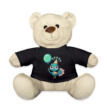 Peacock Bird Birthday Comic Cute - Teddy Bear - black - Front