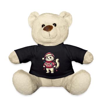 Christmas cat in sweater with fairy lights - Teddy Bear - black - Front