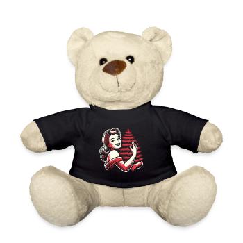 Christmas Retro Vintage Style Lady with Christmas Tree - Teddy Bear - black - Front