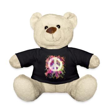 Peace World Peace Flower Power Gift - Teddy Bear - black - Front