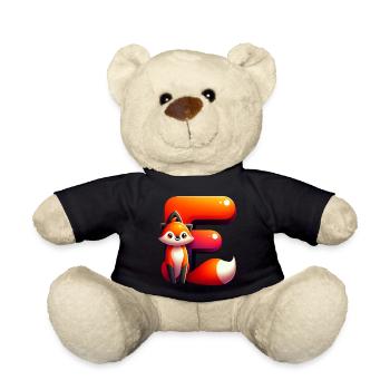Cheerful fox with the letter E - Teddy Bear - black - Front