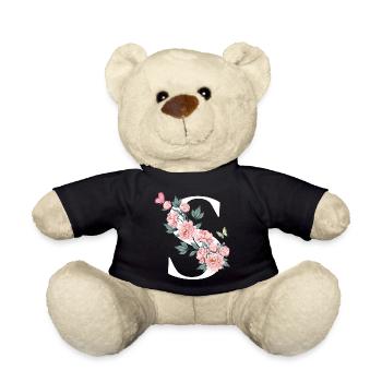 Letter s pink flowers - Teddy Bear - black - Front