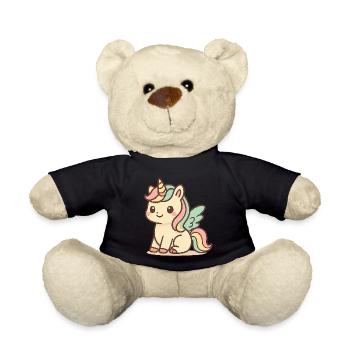 Cute Rainbow Winged Unicorn - Teddy Bear - black - Front