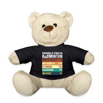 Why I Lose at Badminton Vintage Humor - Teddy Bear - black - Front
