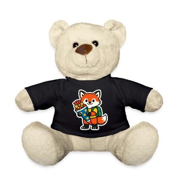 Fuchs mit Geschenk und Rucksack Einschulung - Teddy - Schwarz - Vorne