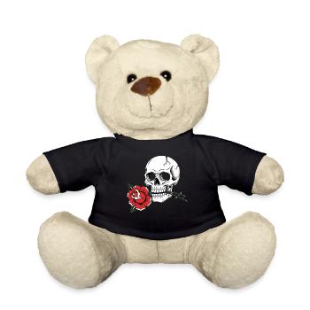 Skull Rose Tattoo Stil für Rock und Tattoo Fans - Teddy - Schwarz - Vorne