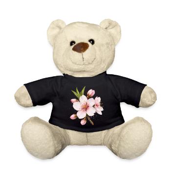 Almond Blossom Pink Spring Flower - Teddy Bear - black - Front
