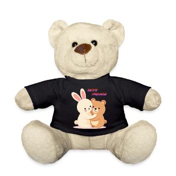Beste Freunde Kuscheln Süße Tiere Hase und Bär - Teddy - Schwarz - Vorne