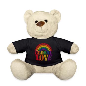 Global Love Regenbogen CSD Pride Spruch Shirt  - Teddy - Schwarz - Vorne