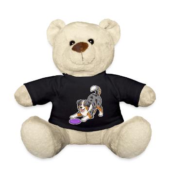 Australian Shepherd with purple Frisbee - Teddy Bear - black - Front