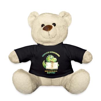 Endlich Schulkind Aquarell Dino mit Buch - grün  - Teddy - Schwarz - Vorne