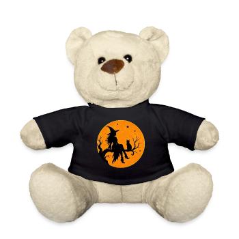 Sorcière d’Halloween avec un motif de t-shirt de chat en pleine lune - Nounours - noir - Devant