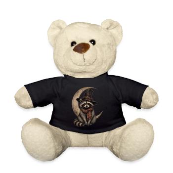Halloween Raccoon with Crescent Moon and Witch Hat - Teddy Bear - black - Front