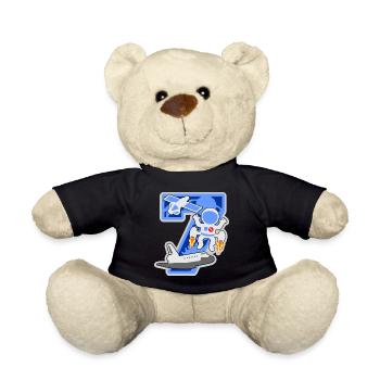 Astronaut 7. Geburtstagsparty Nummer 7 - 7 Jahre - Teddy - Schwarz - Vorne