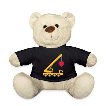 ★ Designfarben änderbar ★ Fahrzeugkran mit Herz - Teddy - Schwarz - Vorne