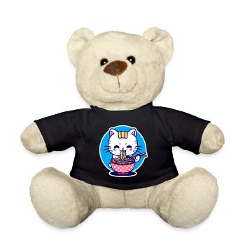 Niedliche Katze isst Ramen - Anime - Manga - Teddy - Schwarz - Vorne