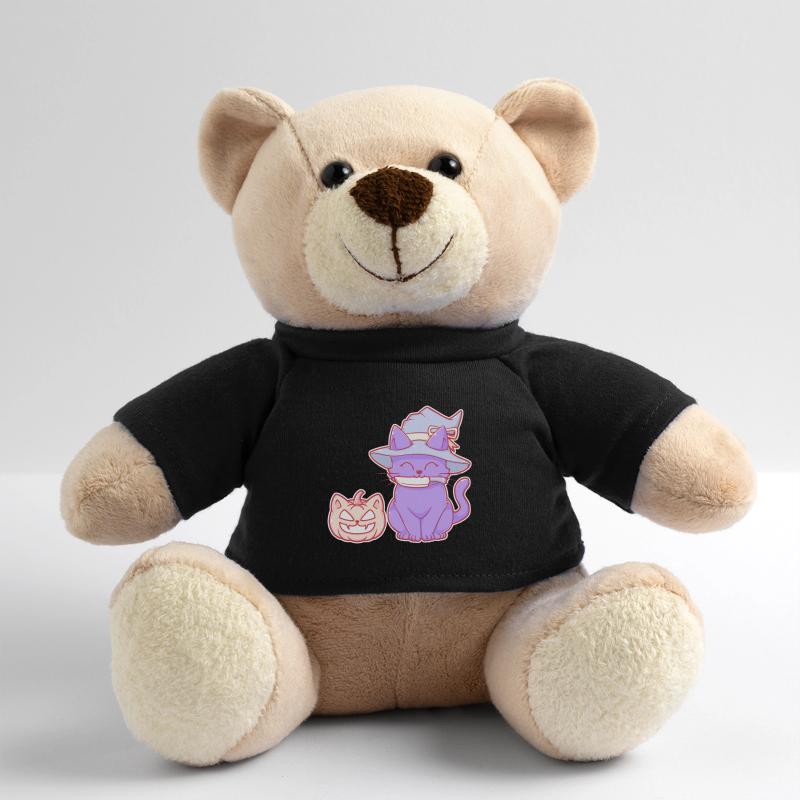 Halloween chat sorcière mignon avec un couteau et une citrouille Nounours