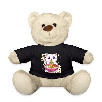 Ramen Cat Kawaii Noodles Japanese Ramen Cat - Teddy Bear - black - Front