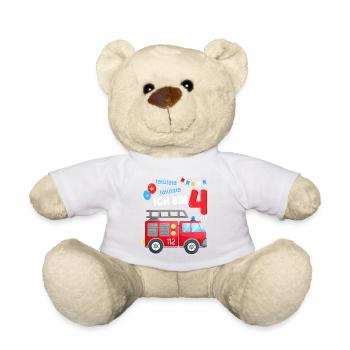 Fire Brigade 4 Years Fourth Birthday Boy Outfit - Teddy Bear - light green - Front