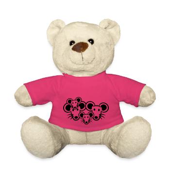 4 Mäuse Familie Zwei Kinder Mama Papa Eltern Süß - Teddy - Pink - Vorne