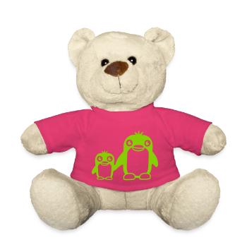 2 pingouins papa maman enfant bébé mains tenant mignon - Nounours - rose - Devant