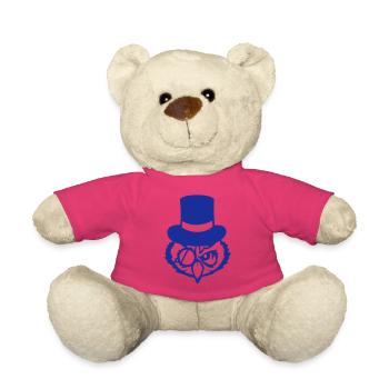 Sir Owl Top Hat Monocle Glasses Rich Mr. - Teddy Bear - pink - Front