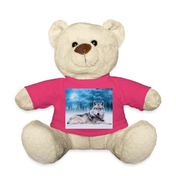 Lone Wolf / Wolves Wolf Moon Moonlight Wildlife - Teddy Bear - pink - Front