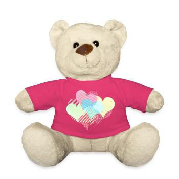 De nombreux cœurs colorés avec des rayures à pois - Nounours - rose - Devant