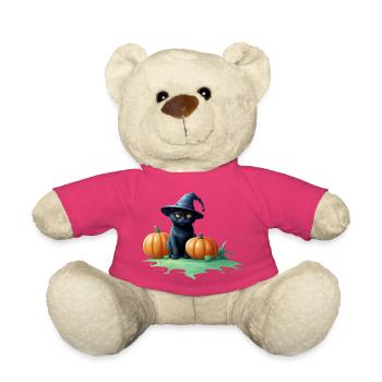 Halloween cat with pumpkins - Teddy Bear - pink - Front