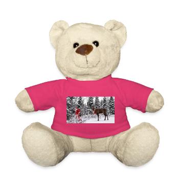 Winterfreude: Santa und Rentier im Schnee - Teddy - Pink - Vorne