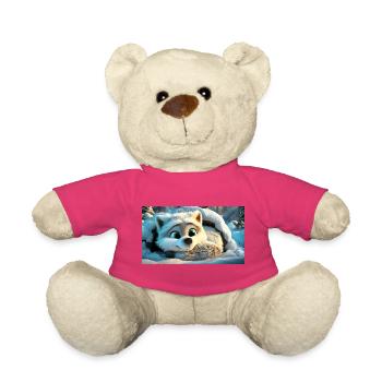 Fluffy arctic fox in the snow - Teddy Bear - pink - Front